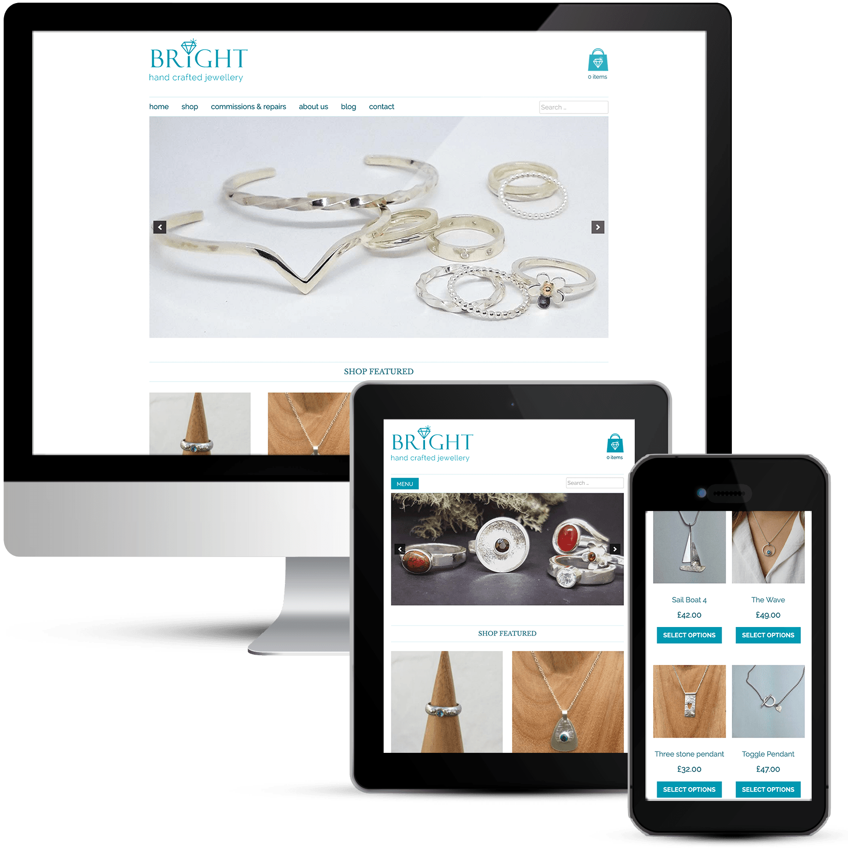 Ecommerce web design for Bright Jewellery