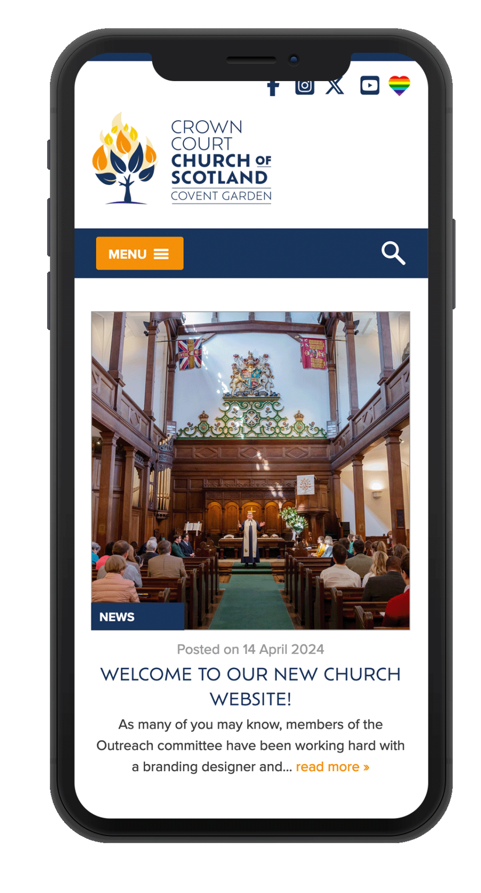 Crown court church design on mobile screen